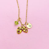 Comedy Tragedy Theater Drama Necklace in Gold, Graduation Gift, N1040