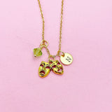 Comedy Tragedy Theater Drama Necklace in Gold, Graduation Gift, N1040