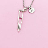 Crutches Charm Necklace, Initial Pendant, Medical Gift