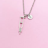 Crutches Charm Necklace, Initial Pendant, Medical Gift