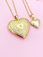 Gold Heart Locket Necklace Girlfriend Gifts Ideas Personalized Customized Monogram Made to Order Jewelry, D441