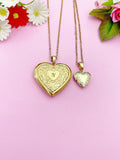 Gold Heart Locket Necklace Girlfriend Gifts Ideas Personalized Customized Monogram Made to Order Jewelry, D441