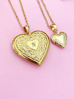 Gold Heart Locket Necklace Girlfriend Gifts Ideas Personalized Customized Monogram Made to Order Jewelry, D441