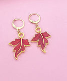Gold Red Maple Leaf Charm Earrings, N3169