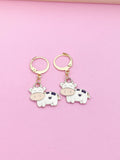 Cow Earrings, Gold Tone Stainless Steel Charms