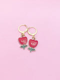 Gold Red Tulip Flower Earrings Spring Mother Daughter Gift, N3291