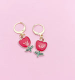 Gold Red Tulip Flower Earrings Spring Mother Daughter Gift, N3291