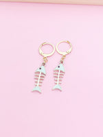 Gold Blue Fishbone Earrings, N3297