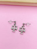 Silver Scale of Justice Charm Stud Earrings, Birthday Christmas Graduation Unique Gift for Lawyer Law School Paralegal Judge Libra AN3341