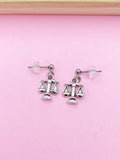 Silver Scale of Justice Charm Stud Earrings, Birthday Christmas Graduation Unique Gift for Lawyer Law School Paralegal Judge Libra AN3341