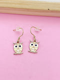 Gold Owl Earrings, Cute Owl Bird Charm Earrings, N3130