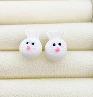 Cute White Rabbit 925 Sterling Silver Stud Earrings Easter Gifts Idea Made to Order Jewelry, BN5489