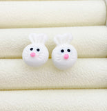 Cute White Rabbit 925 Sterling Silver Stud Earrings Easter Gifts Idea Made to Order Jewelry, BN5489