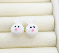Cute White Rabbit 925 Sterling Silver Stud Earrings Easter Gifts Idea Made to Order Jewelry, BN5489
