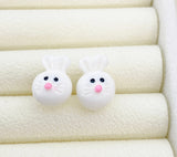Cute White Rabbit 925 Sterling Silver Stud Earrings Easter Gifts Idea Made to Order Jewelry, BN5489