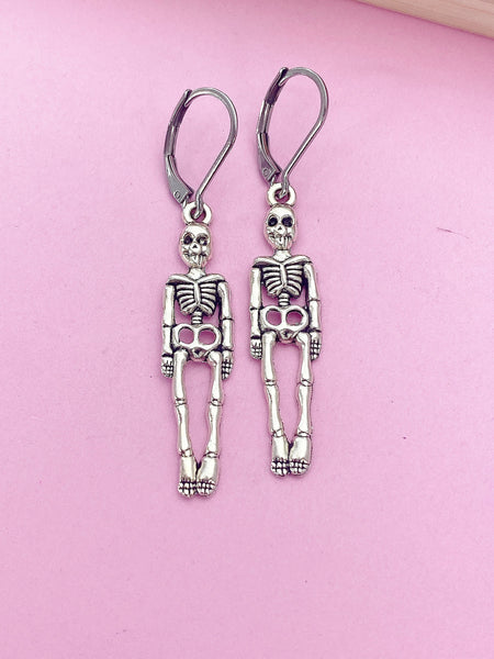 Silver Halloween Skeleton Charm Earrings, BN449