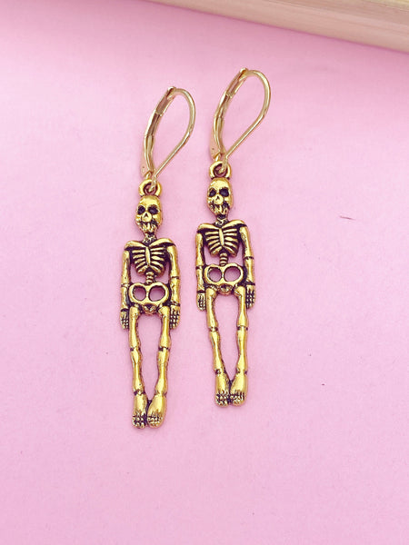 Gold Halloween Skeleton Charm Earrings, CN449