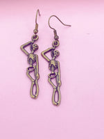 Bronze Halloween Skeleton Charm Earrings, Gothic, BN1245