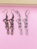 Silver or Bronze Halloween Skeleton Charm Earrings, Gothic, CN1245