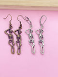 Silver or Bronze Halloween Skeleton Charm Earrings, Gothic, CN1245