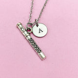 Silver Flute Charm Necklace School Marching Band Gifts Ideas Personalized Customized Made to Order, N1381
