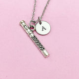 Silver Flute Charm Necklace School Marching Band Gifts Ideas Personalized Customized Made to Order, N1381