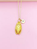 Gold Cicada Charm Necklace Entomology Gifts Ideas, Personalized Customized Gifts, N5342