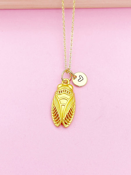 Gold Cicada Charm Necklace Entomology Gifts Ideas, Personalized Customized Gifts, N5342