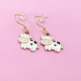 Cute Cow Dangle Earrings, Gold-Toned Stainless Steel