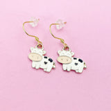 Cute Cow Dangle Earrings, Gold-Toned Stainless Steel