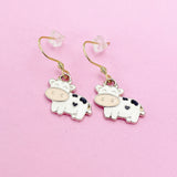 Cute Cow Dangle Earrings, Gold-Toned Stainless Steel