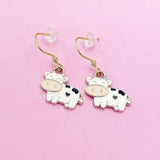 Cute Cow Dangle Earrings, Gold-Toned Stainless Steel