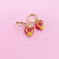 Red Pomegranate Seed Earrings in Gold, N2945