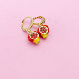 Red Pomegranate Seed Earrings in Gold, N2945