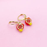 Red Pomegranate Seed Earrings in Gold, N2945