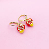 Red Pomegranate Seed Earrings in Gold, N2945