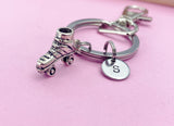 Silver Roller Skate Charm Keychain, Personalized Initial Keychain, N791A