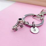 Silver Roller Skate Charm Keychain, Personalized Initial Keychain, N791A