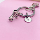 Silver Roller Skate Charm Keychain, Personalized Initial Keychain, N791A