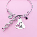 Silver DNA Charm Bracelet, Beaker Charm, Birthstone, Chemistry Gift, Science Gift, Scientist Gift, Researcher Gift, Personalized Gift, N988