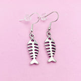 Silver Fishbone Charm Dangle Earrings, Fish Bone Earrings, Silver Dangle Earrings, Fish Bone Charm, Christian Earrings, N565A