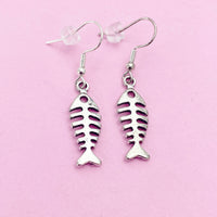 Silver Fishbone Charm Dangle Earrings, Fish Bone Earrings, Silver Dangle Earrings, Fish Bone Charm, Christian Earrings, N565A