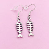 Silver Fishbone Charm Dangle Earrings, Fish Bone Earrings, Silver Dangle Earrings, Fish Bone Charm, Christian Earrings, N565A
