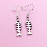Silver Fishbone Charm Dangle Earrings, Fish Bone Earrings, Silver Dangle Earrings, Fish Bone Charm, Christian Earrings, N565A