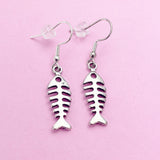 Silver Fishbone Charm Dangle Earrings, Fish Bone Earrings, Silver Dangle Earrings, Fish Bone Charm, Christian Earrings, N565A