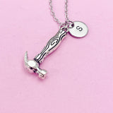 Hammer Charm Necklace: Personalized Initial, Stainless Steel