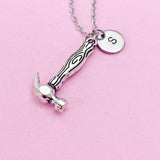 Hammer Charm Necklace: Personalized Initial, Stainless Steel