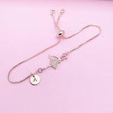 Rose Gold Ballet Bracelet Ballet Dance Charm, Personalized Customized Monogram Jewelry, AN344