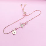 Rose Gold Ballet Bracelet Ballet Dance Charm, Personalized Customized Monogram Jewelry, AN344