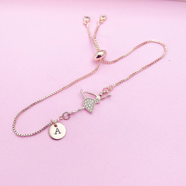 Rose Gold Ballet Bracelet Ballet Dance Charm, Personalized Customized Monogram Jewelry, AN344